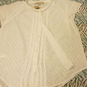 Loft petite size small white swiss dot button up